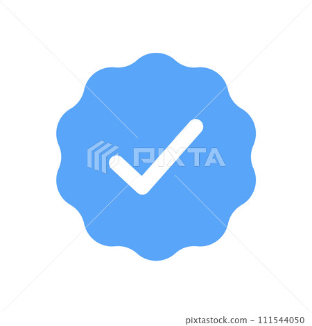 Blue check mark tick verification icon symbol. Confirm checkmark label approval quality product 111544050
