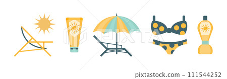 Sun Ultraviolet Protection at Summer Beach Icon Vector Set Sun Ultraviolet Protection at Summer Beach Icon Vector Set 111544252