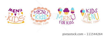 Kids Organic Menu and Food Label Vector Set 111544264