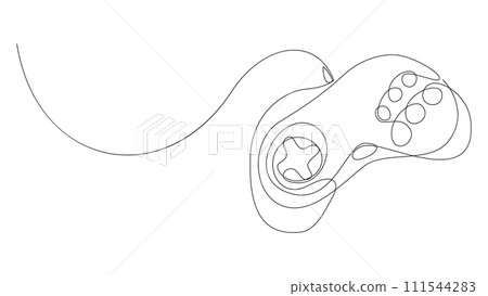 Single continuous line drawing of retro game controller. Gamepad one line art vector illustration. 111544283