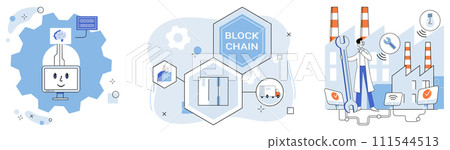 Smart industry vector illustration. Blockchain, guardian trust, fortifies foundations secure smart industry Autonomous systems waltz through corridors innovation, guided by artificial intelligence 111544513