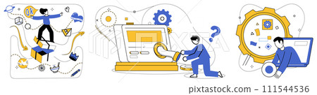 Advanced technology vector illustration. Success is result businesses leveraging achievement brought by advanced technology Digital techniques are building blocks constructing skyscraper technological 111544536