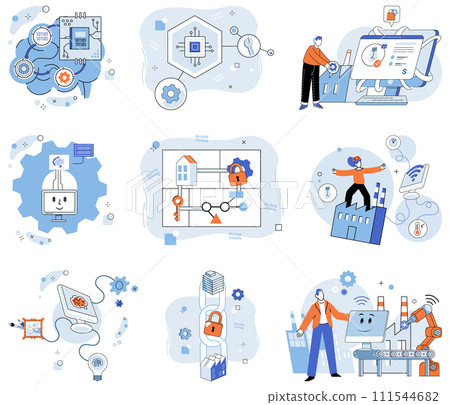 Smart industry vector illustration. The industrial revolution unveils its secrets in cyberspace smart industry concepts Wireless technology, magical brush, paints canvas connectivity in smart industry 111544682