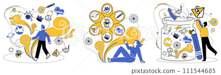 Advanced technology vector illustration. Professional growth is beacon guiding businesses through vast sea advanced technology possibilities Research is treasure map leading to chest advanced Advanced technology vector illustration. Professional growth is beacon guiding businesses through vast sea advanced technology possibilities Research is treasure map leading to chest advanced 111544685