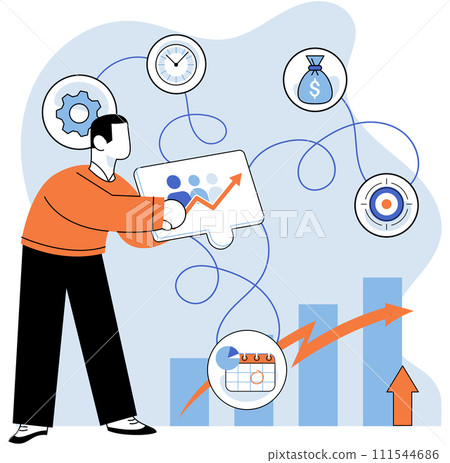 Business development. Vector illustration. Men and women excel in diverse business roles and leadership positions Inclusive groups leverage diverse perspectives for success Finance experts predict Business development. Vector illustration. Men and women excel in diverse business roles and leadership positions Inclusive groups leverage diverse perspectives for success Finance experts predict 111544686