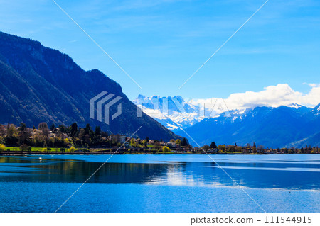 View of the Alps and Lake Geneva in Montreux, Switzerland 111544915