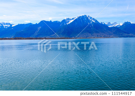View of the Alps and Lake Geneva in Montreux, Switzerland 111544917