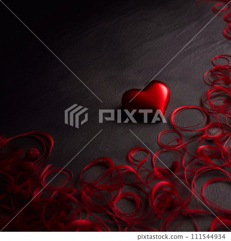 Valentines day background. Red heart on black background. Copy space. Valentines day background. Red heart on black background. Copy space. 111544934