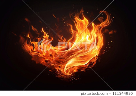 Realistic fire flames isolated on black background. 111544950