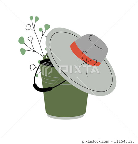 Gardener Bucket and Hat Vector Illustration Gardener Bucket and Hat Vector Illustration 111545153
