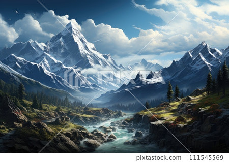 Winter mountain snowy landscape. Generative AI 111545569