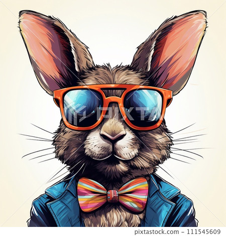 Rabbit hipster with bow tie and sunglasses. 111545609