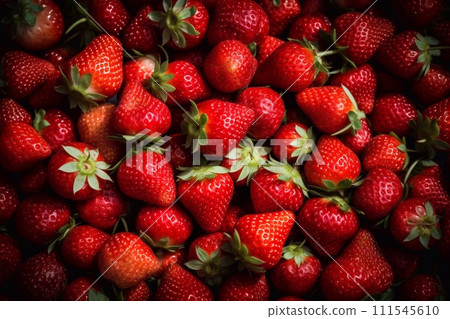background from freshly harvested strawberries, directly above 111545610