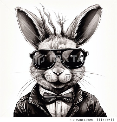 Rabbit Hipster animal with leather jacket and bow tie illustration. 111545611