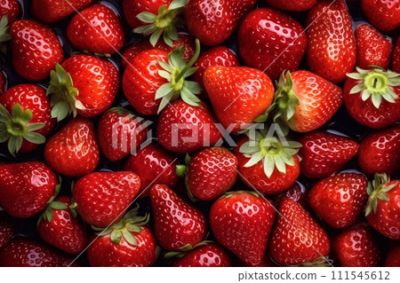 Red ripe strawberries background. Close up, top view. 111545612