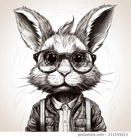 Rabbit hipster animal portrait. Hand drawn illustration in sketch style. Rabbit hipster animal portrait. Hand drawn illustration in sketch style. 111545613