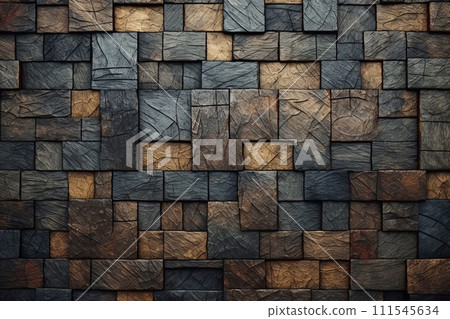Old black, gray, gold stone wall textured background. 111545634