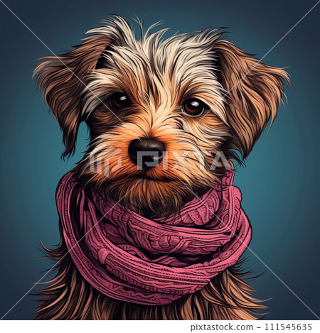 Yorkshire Terrier dog in a pink scarf. illustration. Yorkshire Terrier dog in a pink scarf. illustration. 111545635