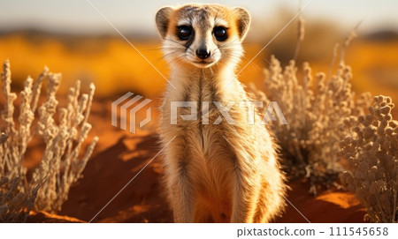 Meerkat on guard in the prairie. Generative AI 111545658