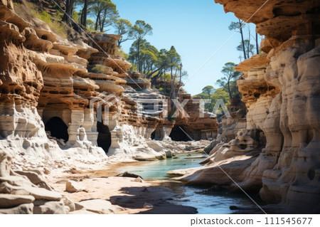 Rock formation with trees in the backgroung. Generative AI 111545677