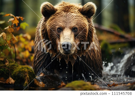 Brown bear fishing in a river. Generative AI 111545708