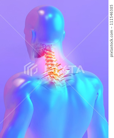 Neck painful skeleton x-ray, 3D illustration. Neck painful skeleton x-ray, 3D illustration. 111546385