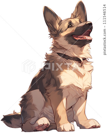 Shepherd sitting and looking up at the owner / AI generated 111546514