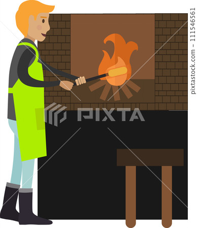 Glassmaker splitting glass in furnace vector icon isolated on white 111546561
