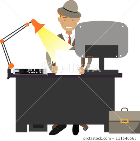 Detective working on crime investigation at worktable vector icon isolated on white Detective working on crime investigation at worktable vector icon isolated on white 111546565