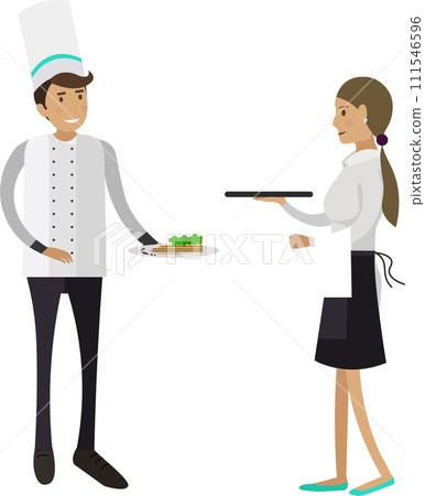 Chef and waiter serving dinner vector icon isolated on white 111546596