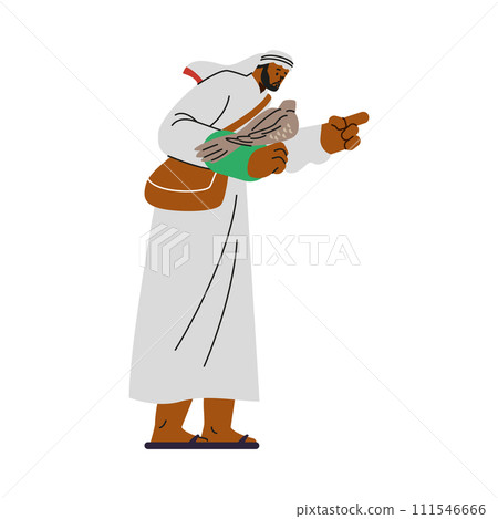 Vector Illustration of man in white robe practicing falconry 111546666