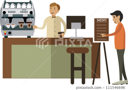Man visitor at coffee house vector icon isolated on white Man visitor at coffee house vector icon isolated on white 111546696
