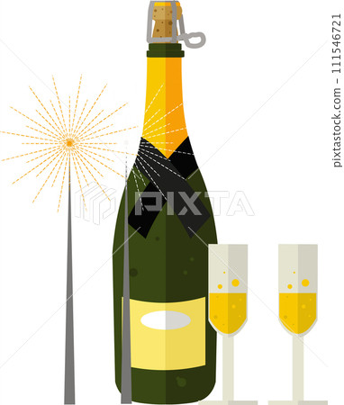 Champagne bottle with glasses vector icon isolated on white 111546721