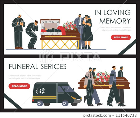 Funeral memorial services banner or flyer templates, flat vector illustration. 111546738