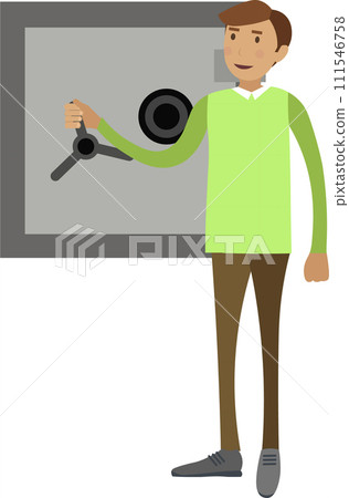 Bank worker opening safe vector icon isolated on white 111546758