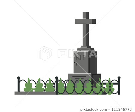 Grave with high cross on pedestal flat style, vector illustration 111546773