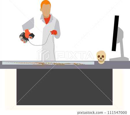 Man archeologist working with fossil bones in laboratory vector icon isolated on white Man archeologist working with fossil bones in laboratory vector icon isolated on white 111547000
