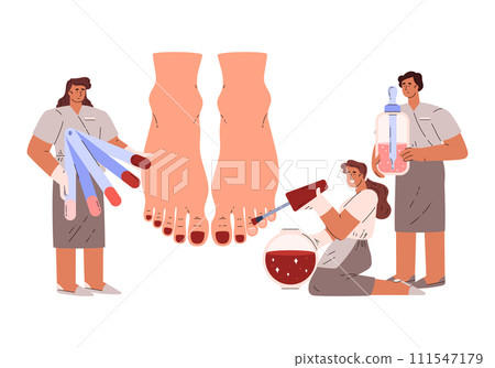 Pedicure services in a nail studio with characters. Isolated illustration. Pedicure services in a nail studio with characters. Isolated illustration. 111547179