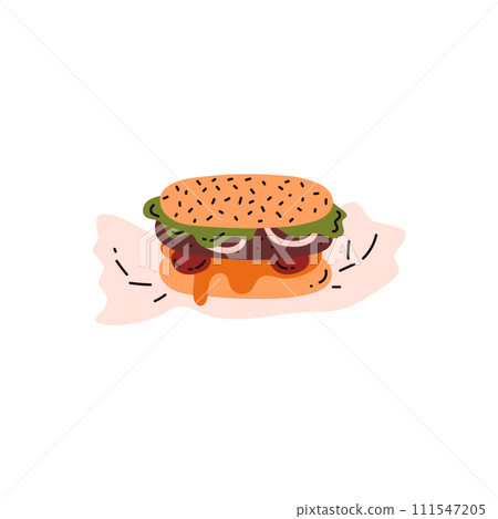 Tasty hamburger on napkin flat style, vector illustration Tasty hamburger on napkin flat style, vector illustration 111547205