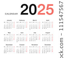 Colorful Year 2025 calendar horizontal vector design template,  111547567