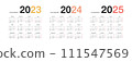 Year 2023 and Year 2024 and Year 2025 calendar vector design template,  111547569