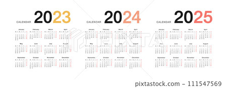 Year 2023 and Year 2024 and Year 2025 calendar vector design template,  111547569