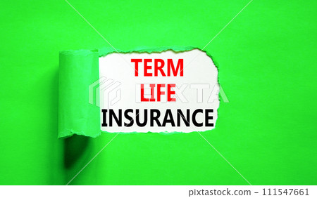 Term life insurance symbol. Concept words Term life insurance on beautiful white paper. Beautiful green paper background. Medical term life insurance concept. Copy space. Term life insurance symbol. Concept words Term life insurance on beautiful white paper. Beautiful green paper background. Medical term life insurance concept. Copy space. 111547661