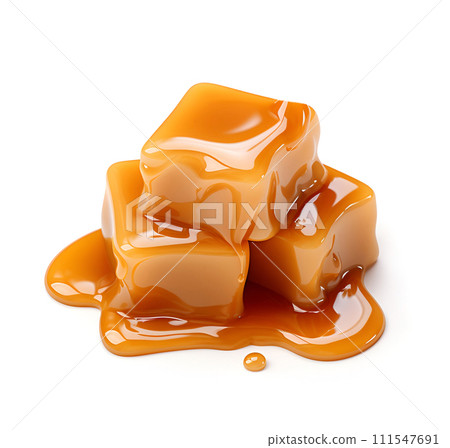 Caramel with topping on white backgrounds.Generated  AI 111547691