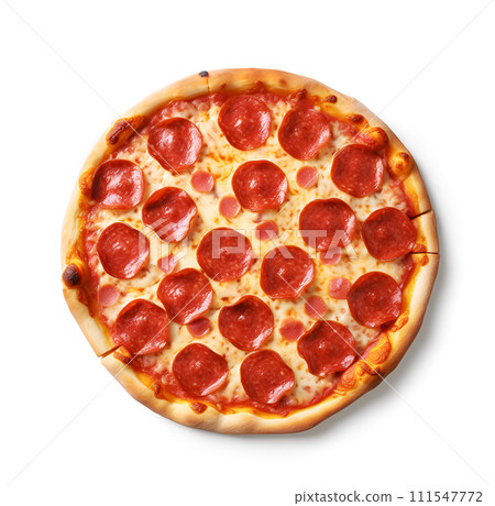 Pizza closeup on white backgrounds. Generated  AI 111547772