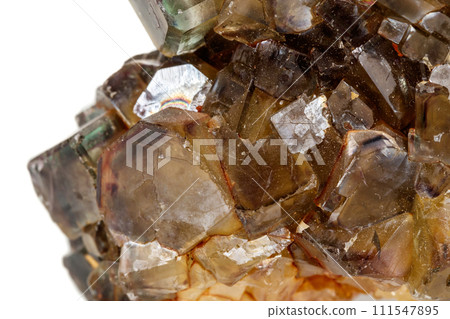 Macro stone mineral Fluorite on a white background 111547895