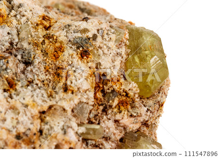 Macro stone Apatite mineral on white background Macro stone Apatite mineral on white background 111547896