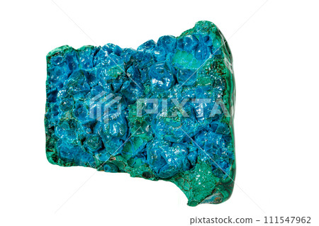 Macro of a mineral stone Chrysocolla Malachite on a white background Macro of a mineral stone Chrysocolla Malachite on a white background 111547962