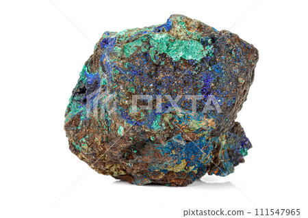 Macro stone mineral Azurite Malachite on a white background Macro stone mineral Azurite Malachite on a white background 111547965