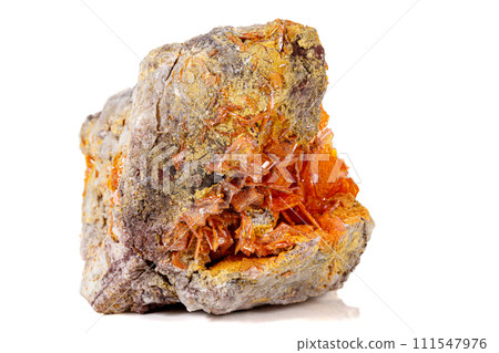 Macro stone mineral Wulfenite on a white background 111547976